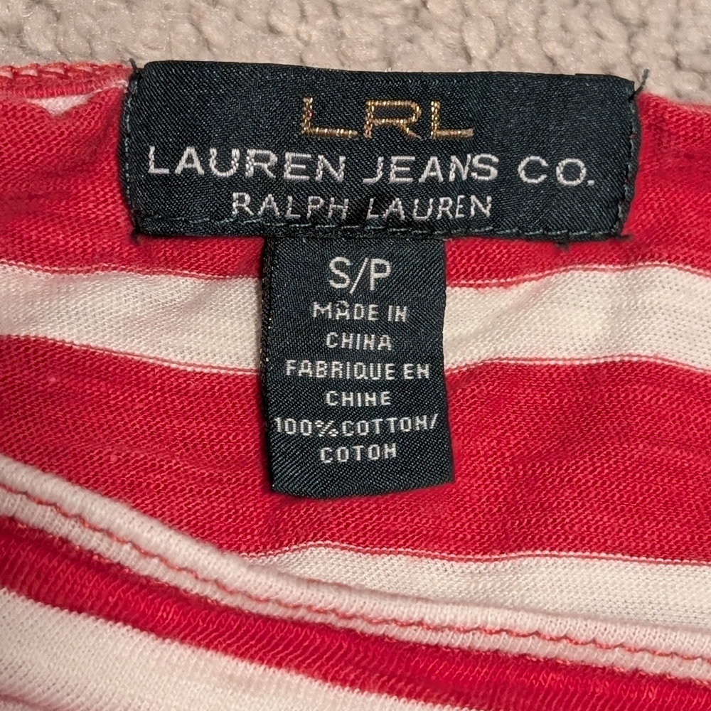 LRL Lauren Ralph Lauren Jeans Co. Red White Striped Long Sleeve Shirt - Picture 3 of 6